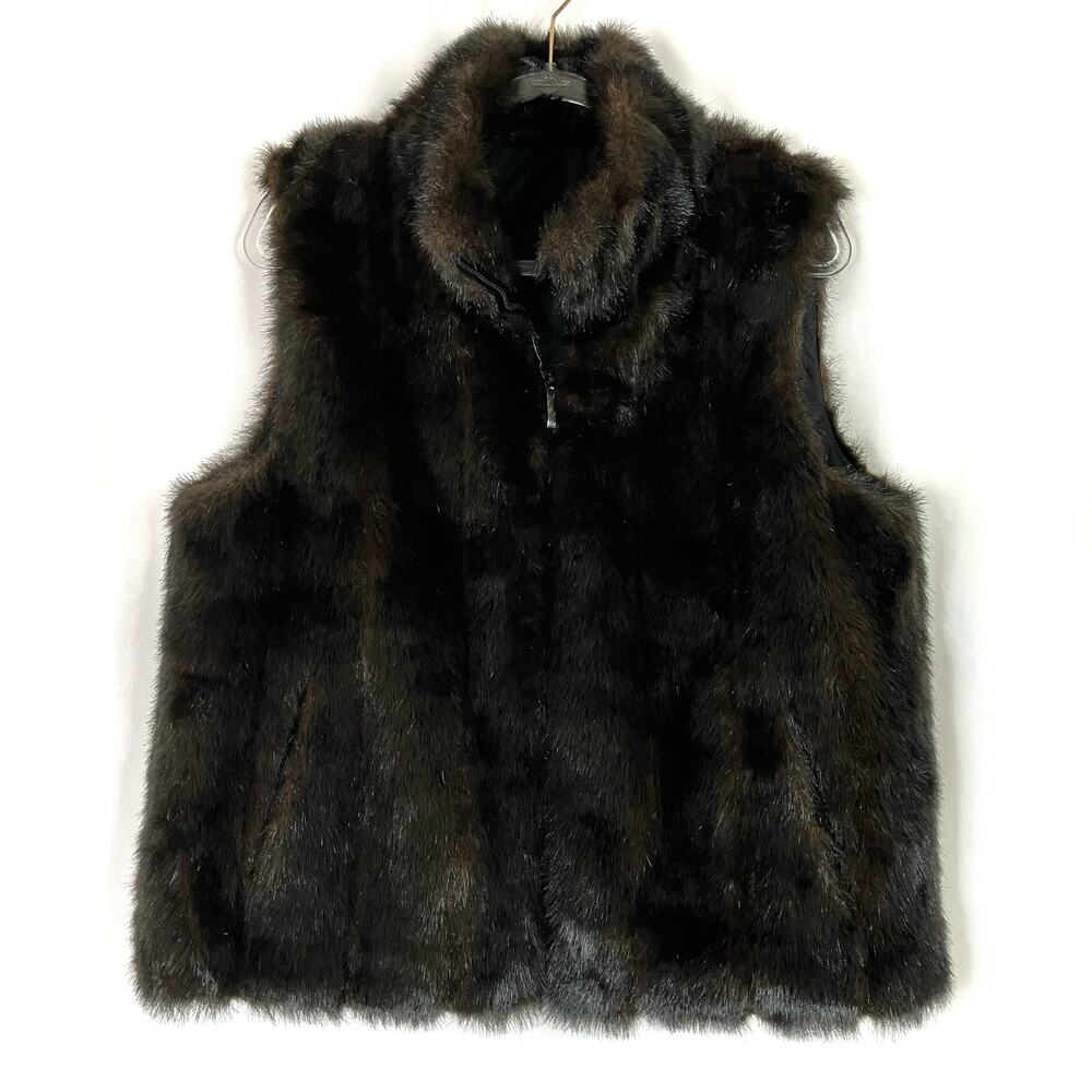 Gallery | Faux Fur Reversible Vest Black Brown Modacrylic Blend Full Zip Large